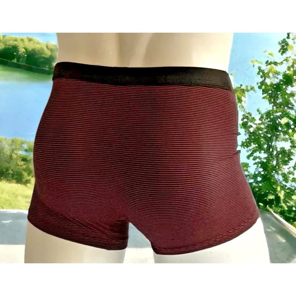 Men's 3XL Black Burgundy Striped Trunks Underwear Boxer Briefs Soft Breathable